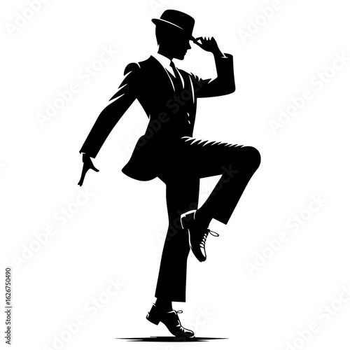 Black and white silhouette vector of  tap dance on white background