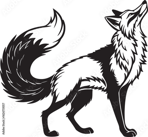 A stylized fox illustrated in a circular form, showcasing its characteristic features like ears and tail in a unique design