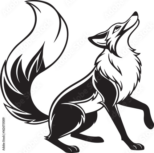 A stylized fox illustrated in a circular form, showcasing its characteristic features like ears and tail in a unique design
