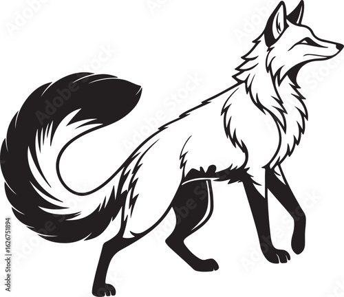 A stylized fox illustrated in a circular form, showcasing its characteristic features like ears and tail in a unique design