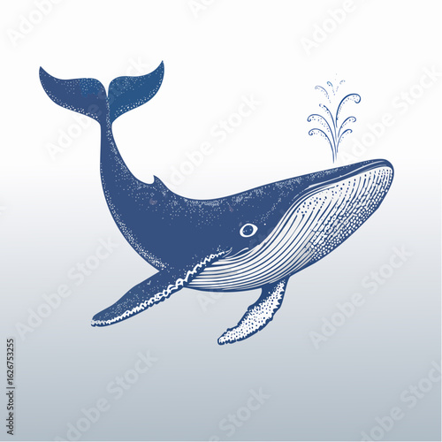 a stippling vector silhouette of a humpback whale breaching with micro-dot clusters emphasizing splash and body contours, ocean wildlife