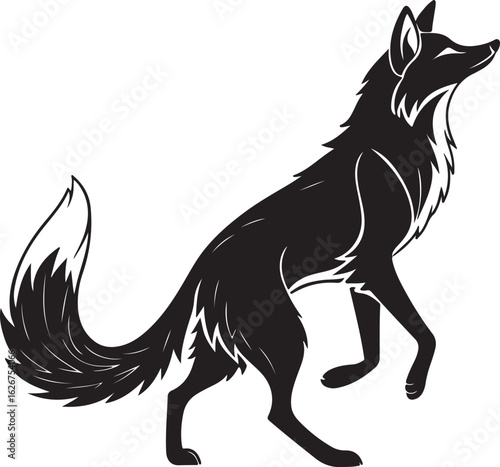 A stylized fox illustrated in a circular form, showcasing its characteristic features like ears and tail in a unique design