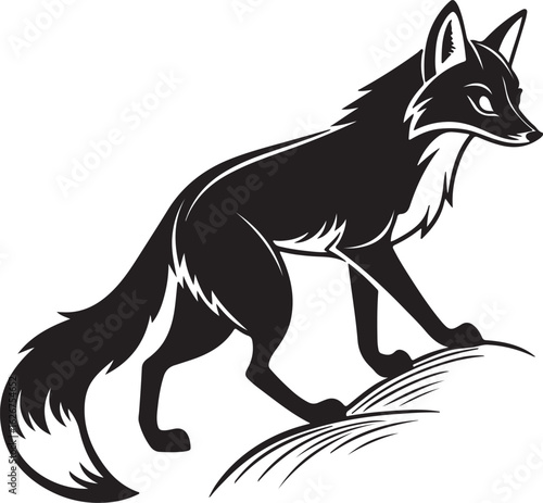 A stylized fox illustrated in a circular form, showcasing its characteristic features like ears and tail in a unique design