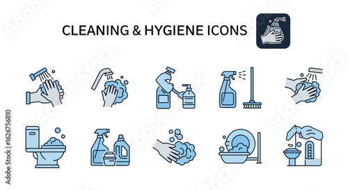 Cleaning and Hygiene Icons Illustration of Common Sanitation Activities