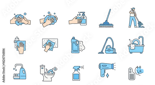 Cleaning Icons Set Hygiene and Sanitization Pictograms