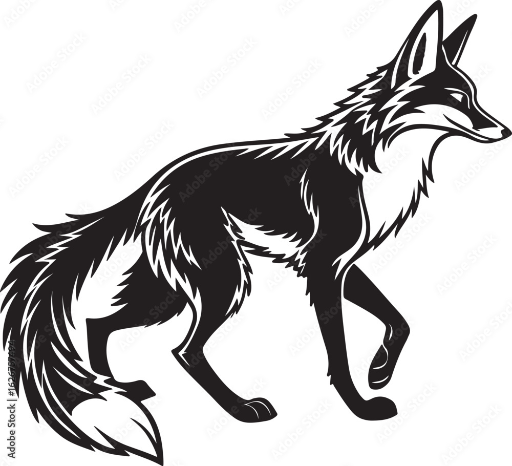 Obraz premium A stylized fox illustrated in a circular form, showcasing its characteristic features like ears and tail in a unique design