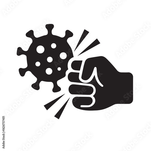 “Dark-colored vector icon of hitting the virus on a transparent background.”