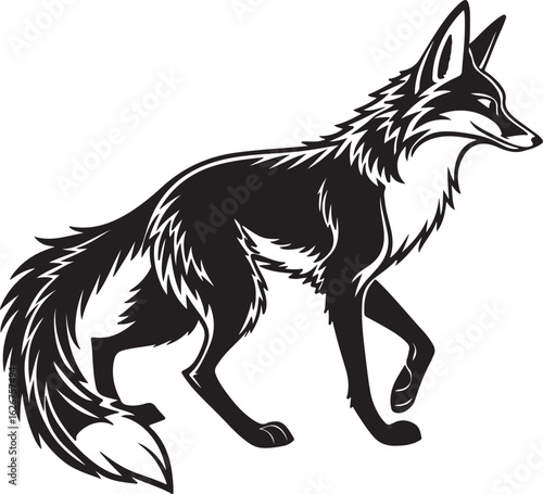 A stylized fox illustrated in a circular form, showcasing its characteristic features like ears and tail in a unique design