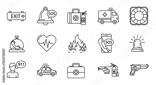 Emergency Icons Set Safety and Response Vector Graphics