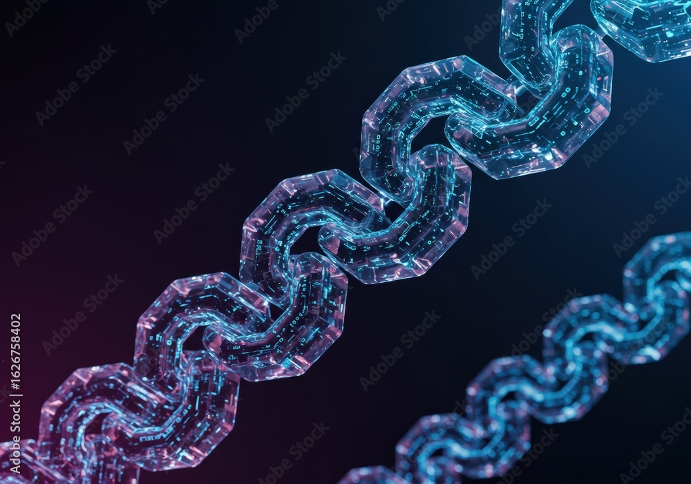 Fototapeta premium A glowing blockchain network in a futuristic design, symbolizing secure digital technology.
