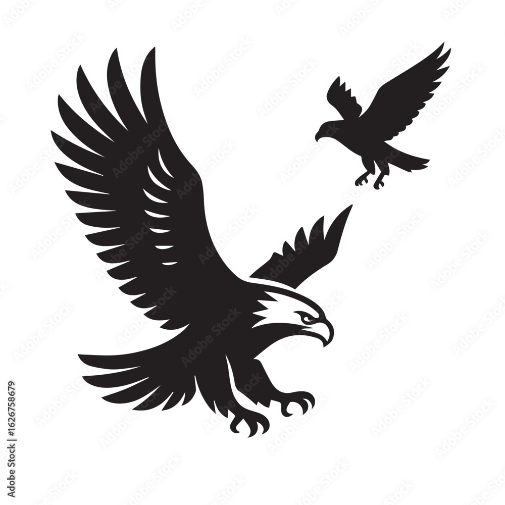 Fototapeta premium Eagle in flight vector illustration with wings spread silhouette design