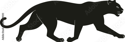 Vector art of silhouette of a black panther stalking forward, a powerful and elegant big cat, symbolizing stealth and strength in the wild