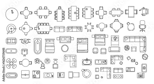 Furniture arrangement floor plan icons design elements