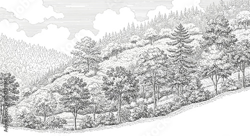 Forest landscape illustration Trees on hillside scene