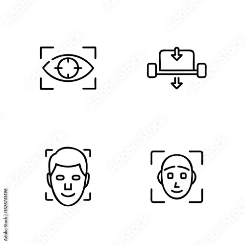 Four icons showing eye scan face recognition data download vector