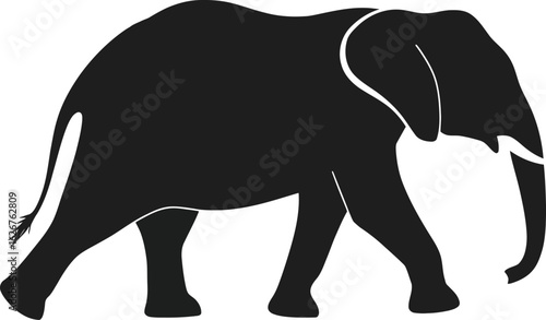 Vector art of a strong elephant silhouette walking gracefully is isolated on a clean background creating a captivating wildlife image
