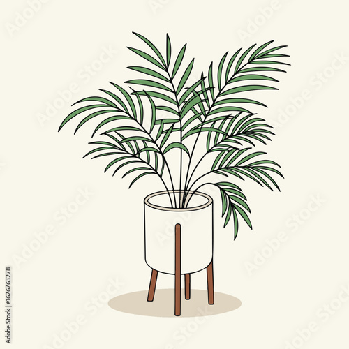Vector illustration of an isolated houseplant in a pot, like a bonsai or tropical palm tree with leaves