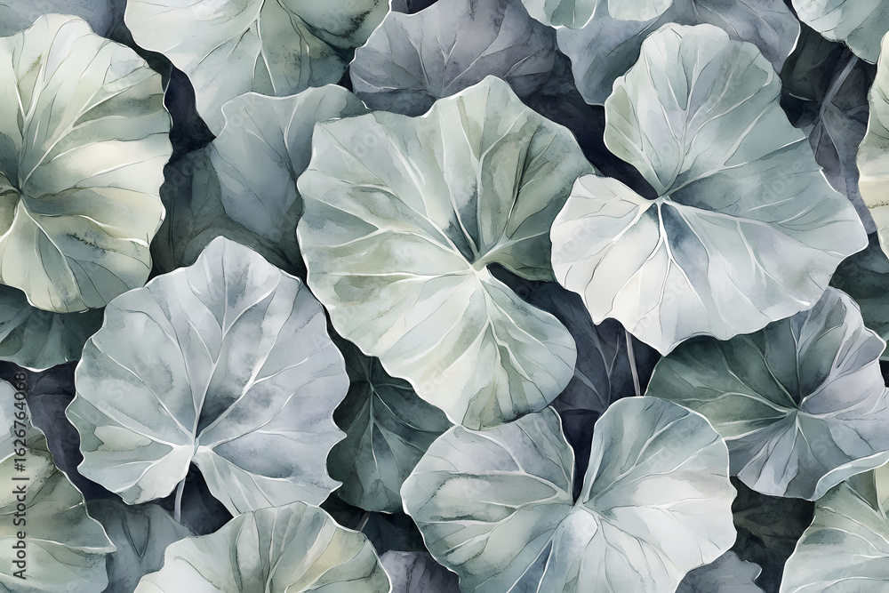 custom made wallpaper toronto digitalAbstract Silver-Green Leaf Pattern Delicate Flora in Watercolor