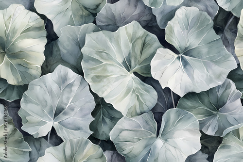 Wallpaper Mural Abstract Silver-Green Leaf Pattern Delicate Flora in Watercolor Torontodigital.ca