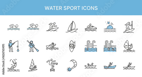 Water Sports Icons Set Various Activities
