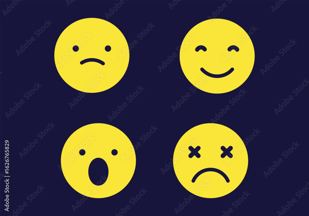 Fototapeta premium Yellow emoji. Funny emoticons faces with facial expressions. vector icons set 