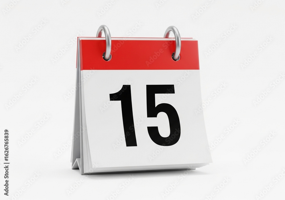 Fototapeta premium The calendar page shows the number 15 in bold, black, sans-serif font on a white background