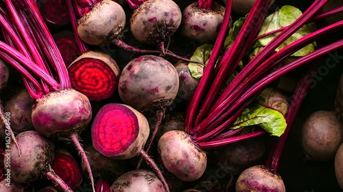 Fresh organic beets a vibrant display of healthy roots and greens vegetable harvest