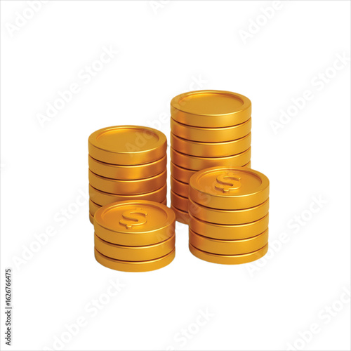 A towering stack of golden coins represents wealth, financial success, and business growth