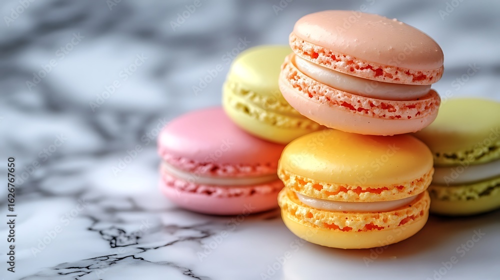 Obraz premium Colorful macarons on a marble top
