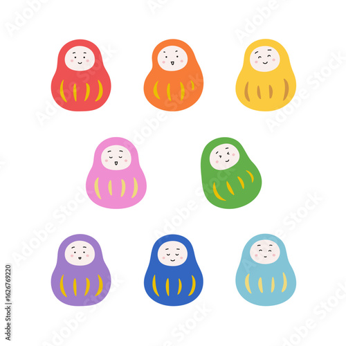 カラフルなダルマのイラスト