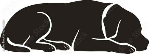 Vector art of silhouette of a sleeping dog lying down peacefully on the floor in a simple minimal vector illustration