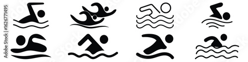 Swimming icon, Person Swimming Icons, logo emblem design vector, Swim Water Information Flat People Pictogram Icon Isolated on transparent Background, for leisure during summer holiday symbol.

