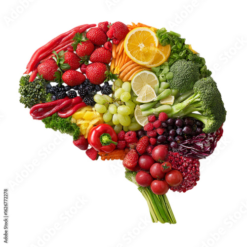 Wallpaper Mural Top View of Brain Shape Composed of Vibrant Fresh vegetable on transparent background Torontodigital.ca