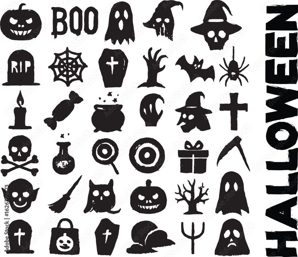 Fototapeta premium Spooky Halloween Icons and Decorative Elements Set