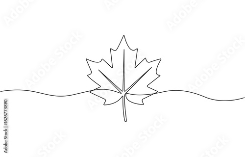 Maple Leaf, Fall or Canada Day Continuous Line Drawing , A single line drawing of an maple leaf. Continuous line thanksgiving icon.