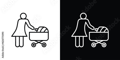 Woman with Baby Stroller icon, outline vector sign, logo design download