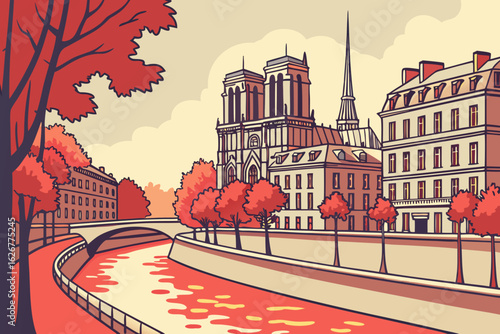 The enchanting Seine River winds through the heart of Paris, reflecting city lights and historic bridges in a romantic, photorealistic twilight scene.