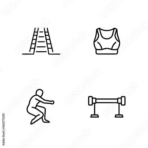 Sports icons agility ladder sports bra squatting person hurdle fitness exercise
