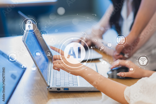 ビジネスシーン、生成AIを活用したデジタルワークフロー、クラウド、DX、デジタルネットワークイメージ