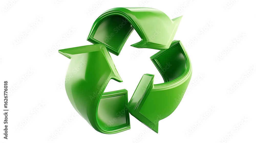 Fototapeta premium Glossy green recycling symbol rendered in three dimensions three dimensional