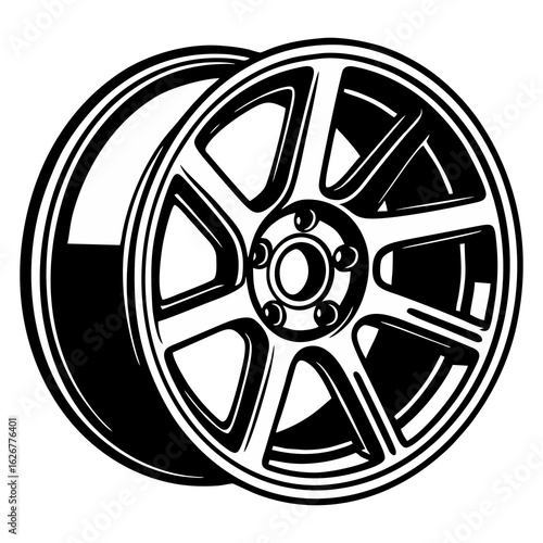 Black and White Vector Illustration of a Racing Car Alloy Wheel