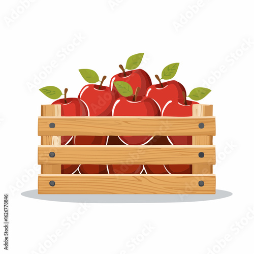Wooden crate with stacked apples
