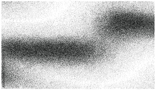 Grainy halftone sand and noise stipple overlay with abstract wave gradient. Monochrome digital glitch pattern featuring rough charcoal texture, speckle powder, spray brush