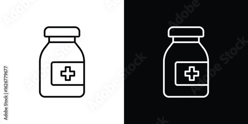 Medicine bottle icon, outline vector sign, logo design download