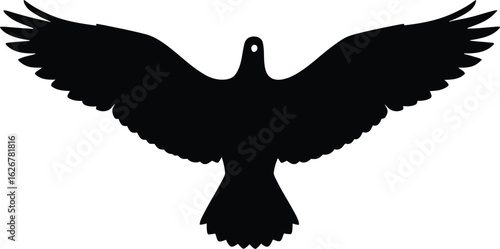 Vector art of silhouette of a bird in flight with outstretched wings against a plain backdrop creating a sense of freedom