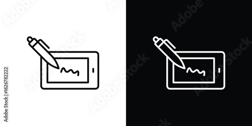 Electronic signature icon, outline vector sign, logo design download