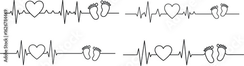 Baby Footprints Heartbeat Line Vector – Newborn Love and Pregnancy Symbol