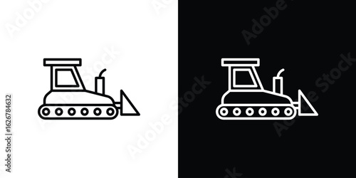 Bulldozer icon, outline vector sign, logo design download