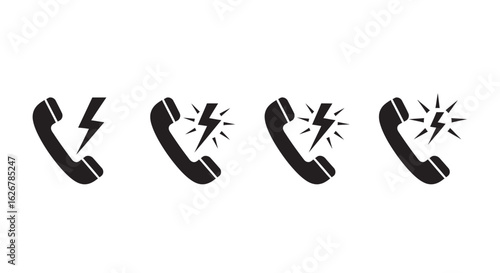 Four phone icons with increasing lightning bolt symbols silhouette