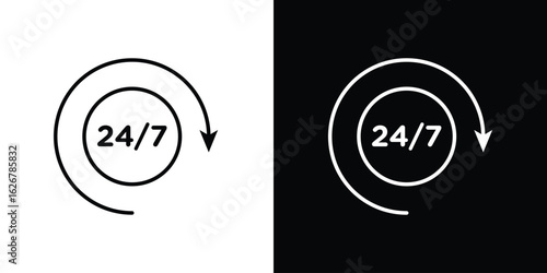 24 7 icon, outline vector sign, logo design download